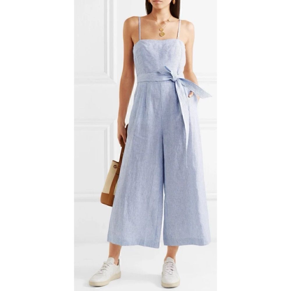 J.Crew Marseille Pinstriped Linen Jumpsuit in Blue Size 0 / NWOT